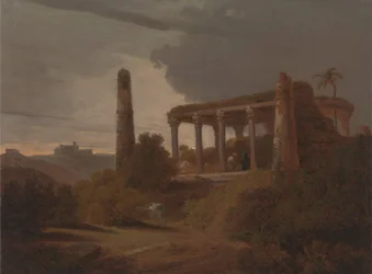 Indiaas landschap met tempelruïnes